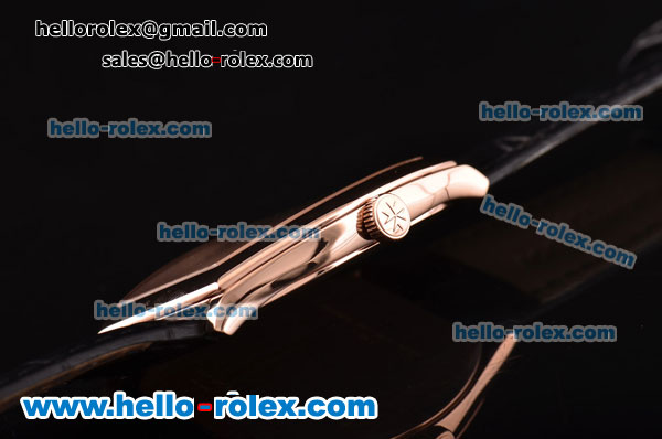 Vacheron Constantin Malte Japanese Miyota OS2035 Quartz Rose Gold Case with Black Leather Strap and Black Dial - Click Image to Close